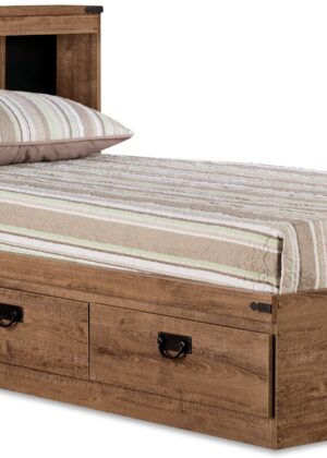 Driftwood Mates Bed with Bookcase Headboard Set for Kids, Brown - Twin Size | Ensemble lit matelot et tête de lit bibliothèque Driftwood pour enfants, brun - format lit simple