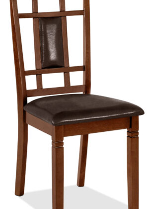 Aran Dining Chair with Vegan-Leather Fabric, Slat-Back - Brown | Chaise de salle à manger Aran en tissu de cuir végétalien avec dossier à lattes - brune