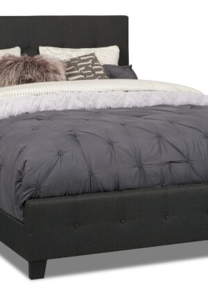 Page Upholstered Bed in Charcoal Linen-Look Fabric, Button Tufted - Full Size | Lit rembourré Page en tissu d’apparence lin anthracite avec capitonnage à boutons - format lit double