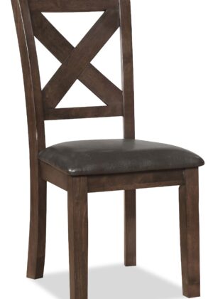 Talia Dining Chair with Vegan-Leather Fabric, Cross-Back - Brown | Chaise de salle à manger Talia en tissu de cuir végétalien avec dossier entrecroisé - brune